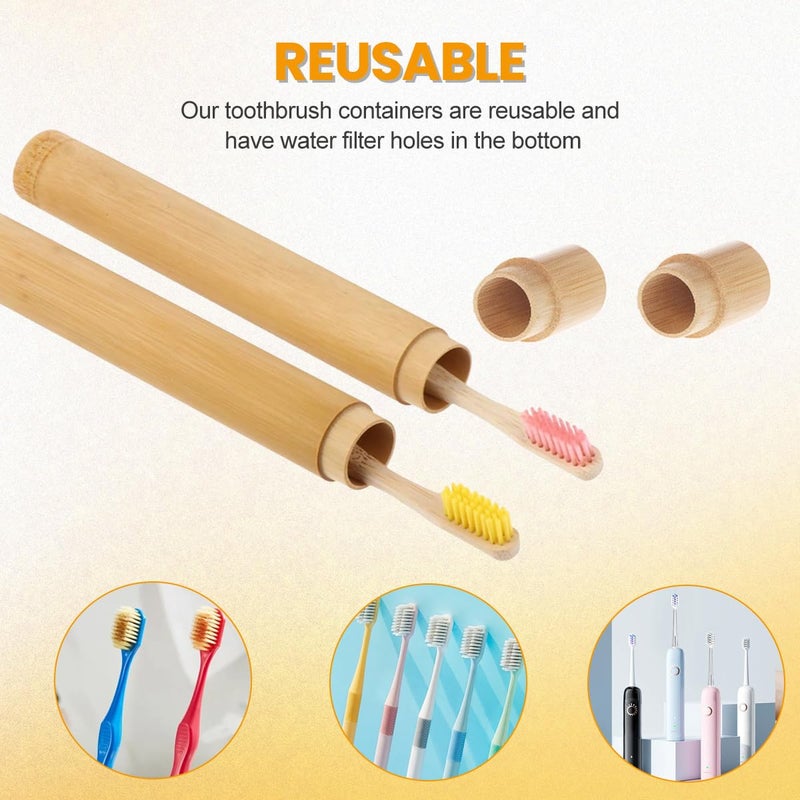 vipolish 2 Pcs Eco-friendly Healthy Natural Bamboo Toothbrush Storage Empty Portable Reusable Toothbrush Container Holder Personal Cleaning Tools Case Tube for Travel Trip - Image 5